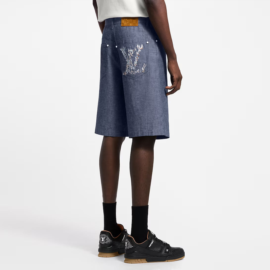 Embroidered Chambray Shorts