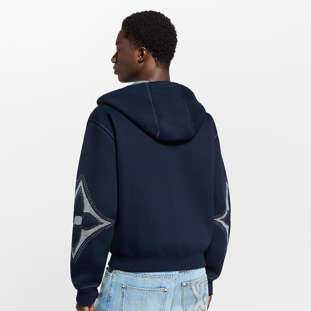 Graphic Intarsia Zipped Cotton Hoodie