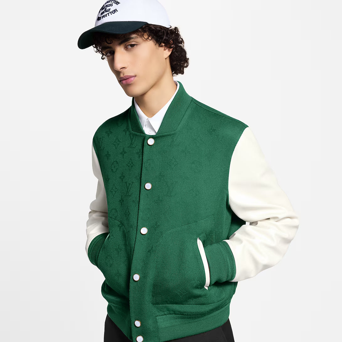 Leather Mix Monogram Varsity Jacket