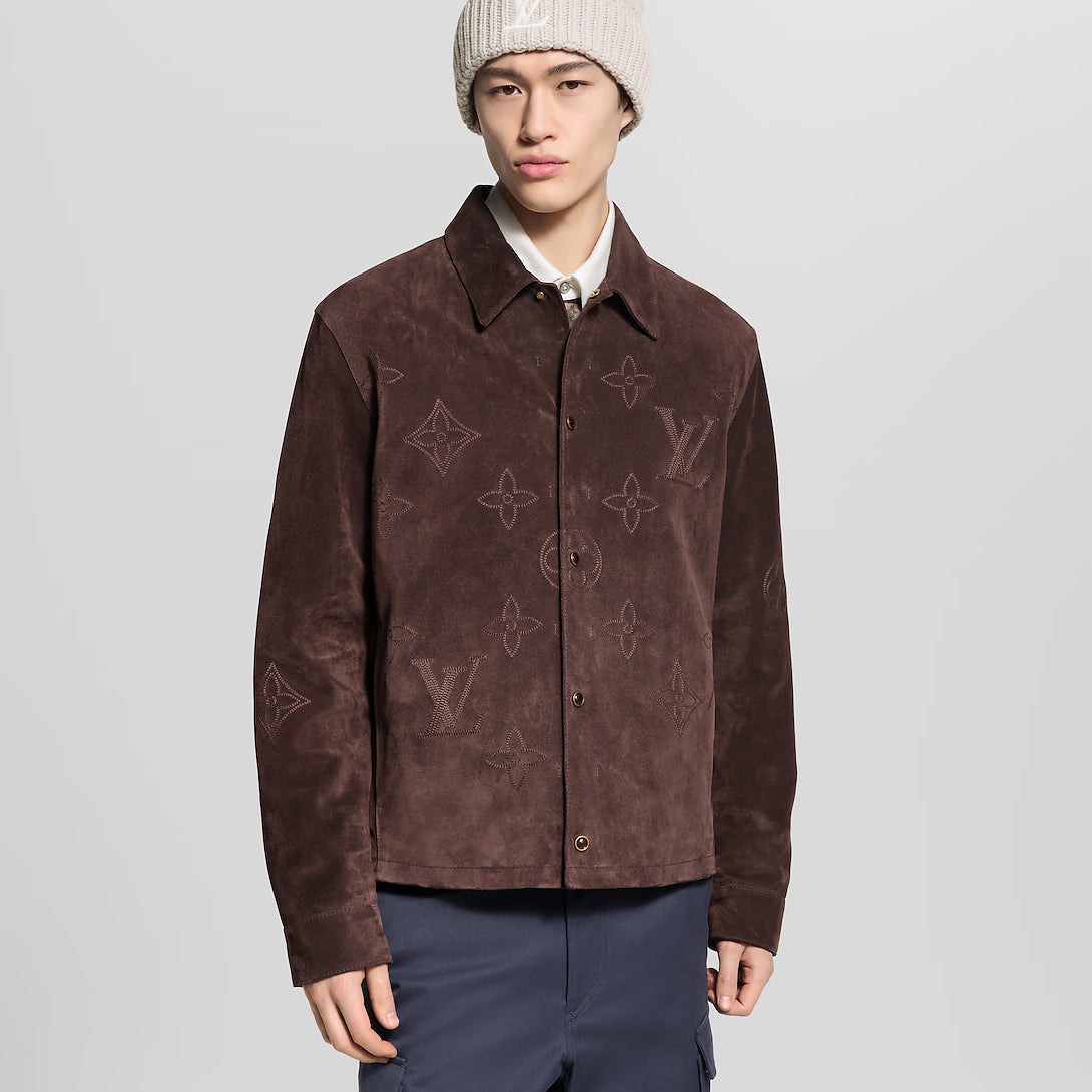 Monogram Embroidered Suede Overshirt