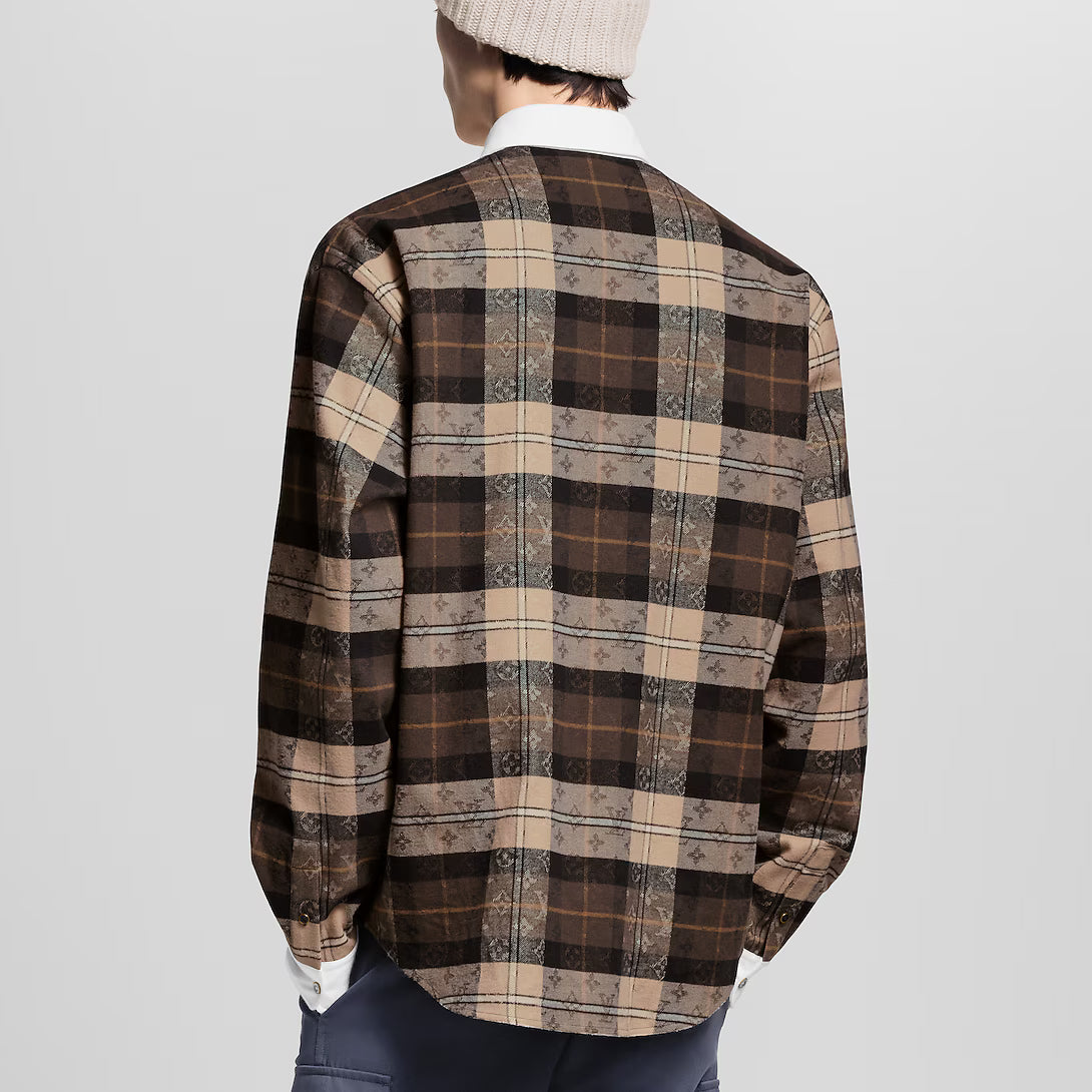 Monogram Flannel Long-Sleeved Polo Shirt