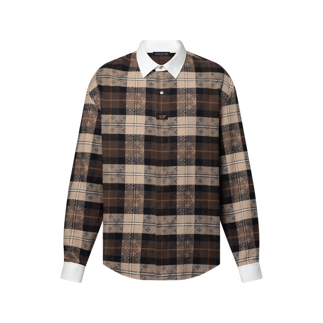 Monogram Flannel Long-Sleeved Polo Shirt