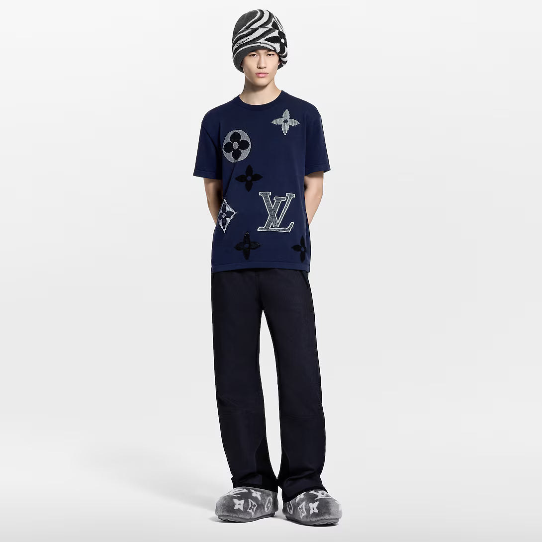 Monogram Short-Sleeved Knitted Crewneck