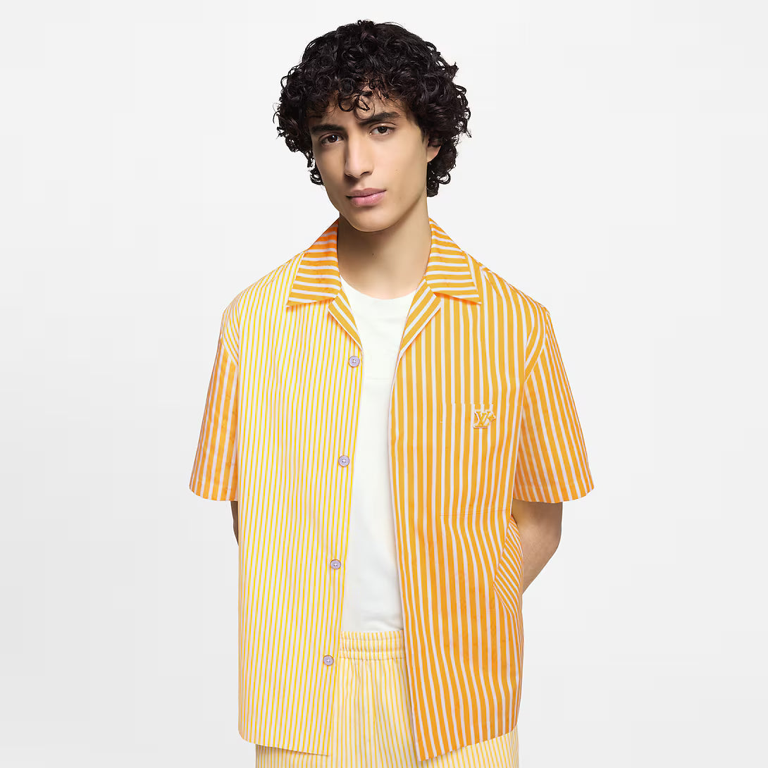 Monogram Striped Patchwork Short-Sleeved Shirt